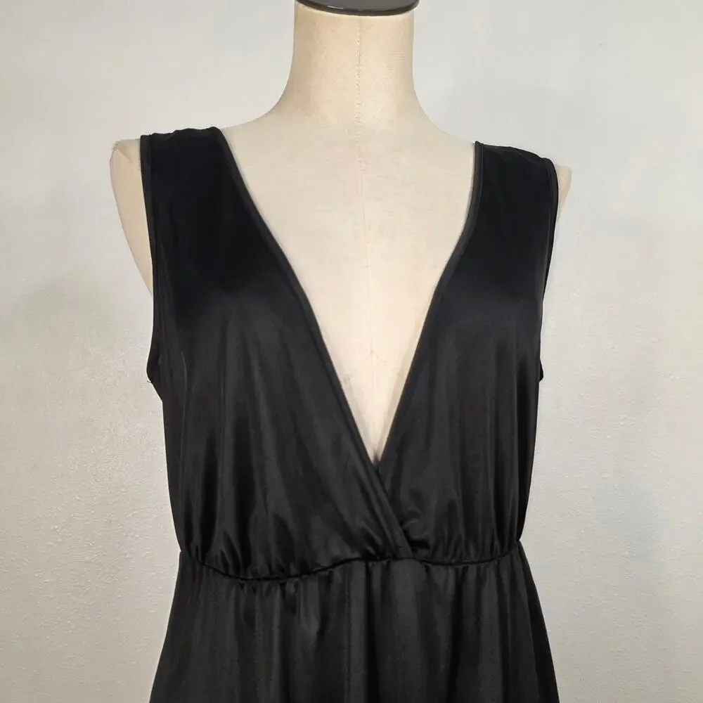 Vintage Black Nylon Slip Dress Maxi Goth Minimalist Small Union Made Lingerie